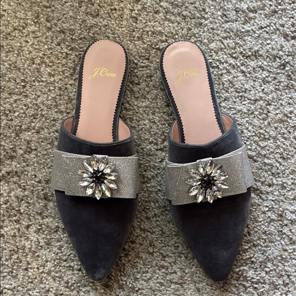 J. Crew Shoes - J. Crew Dark Gray/Black and Silver Crystal Embellished Mules